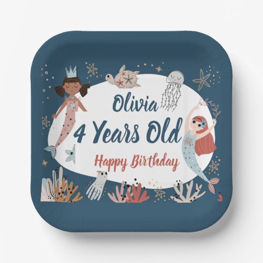 Zeemeermin Ocean Zee Beach Party Octopus Verjaarda Papieren Bordje (Voorkant)