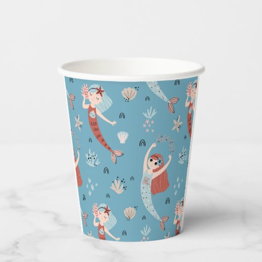 Zeemeermin Ocean Zee Kids Verjaardagsfeest Papieren Bekers (Achterkant)