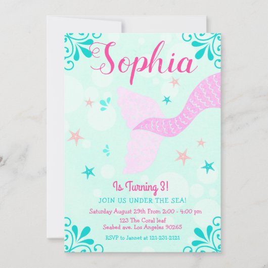 Zeemeermin of onder het Zee Aqua Blauwgroen Splash Kaart (Voorkant)