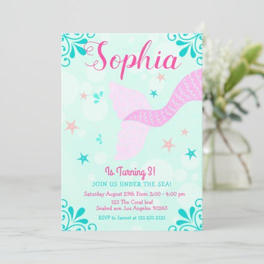 Zeemeermin of onder het Zee Aqua Blauwgroen Splash Kaart (Staand voorkant)