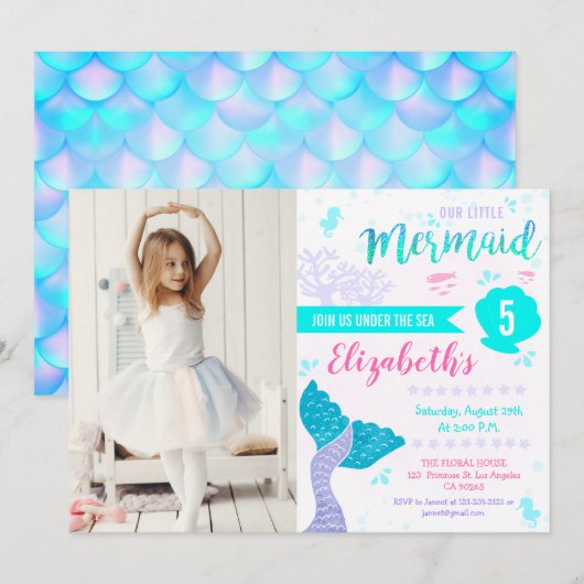 Zeemeermin of onder het Zee Aqua Blauwgroen verjaa Kaart (Voorkant / Achterkant)