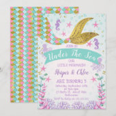 Zeemeermin of onder het Zee Joint Twins Birthday Kaart (Voorkant / Achterkant)