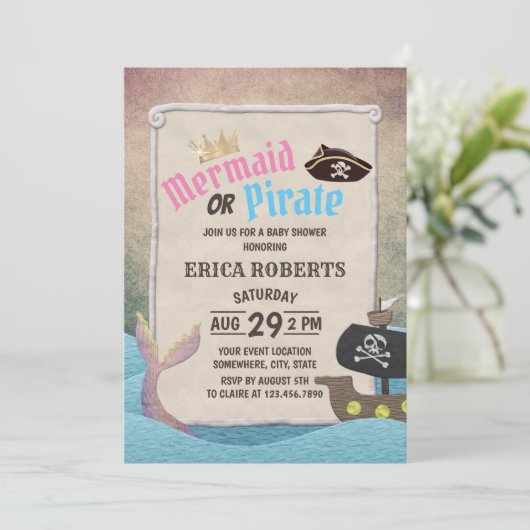 Zeemeermin of piraat Baby shower Kaart (Staand voorkant)