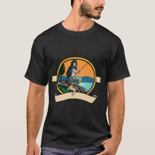 Zeemeermin of Sirene met hengel en haspel Fly Fis T-shirt