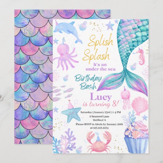 Zeemeermin onder de uitnodiging tot vrijdag van he (Voorkant / Achterkant)