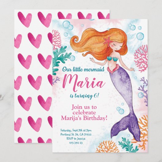 Zeemeermin onder de uitnodiging tot vrijdag van he (Voorkant / Achterkant)