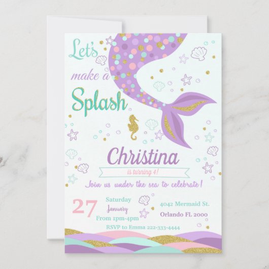 Zeemeermin onder de uitnodiging tot vrijdag van he (Voorkant)