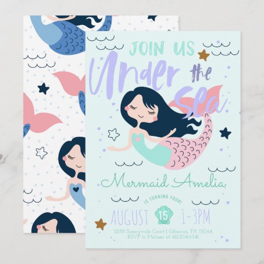 Zeemeermin onder de uitnodiging tot vrijdag van he (Voorkant / Achterkant)