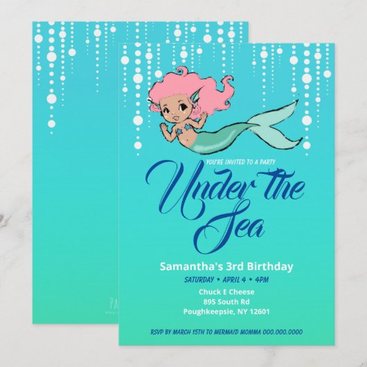 Zeemeermin onder de uitnodiging tot vrijdag van he (Voorkant / Achterkant)