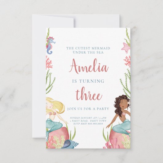 Zeemeermin onder de uitnodiging tot vrijdag van he (Voorkant)