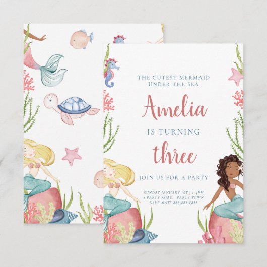 Zeemeermin onder de uitnodiging tot vrijdag van he (Voorkant / Achterkant)