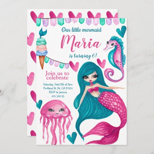 Zeemeermin onder de uitnodiging tot vrijdag van he (Voorkant / Achterkant)