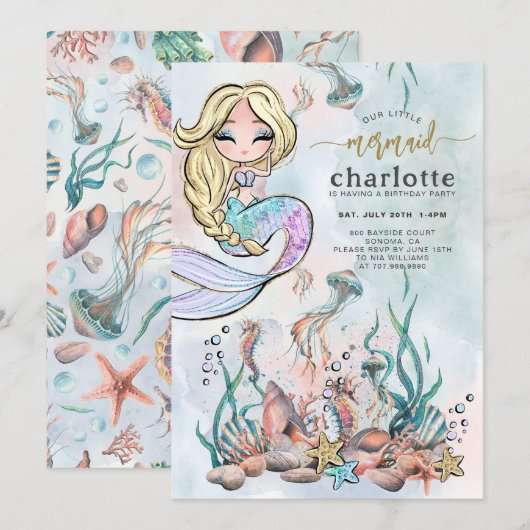 Zeemeermin onder de uitnodiging tot vrijdag van he (Voorkant / Achterkant)