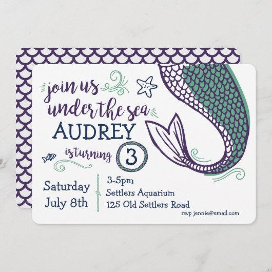 Zeemeermin onder de uitnodiging tot vrijdag van he (Voorkant / Achterkant)