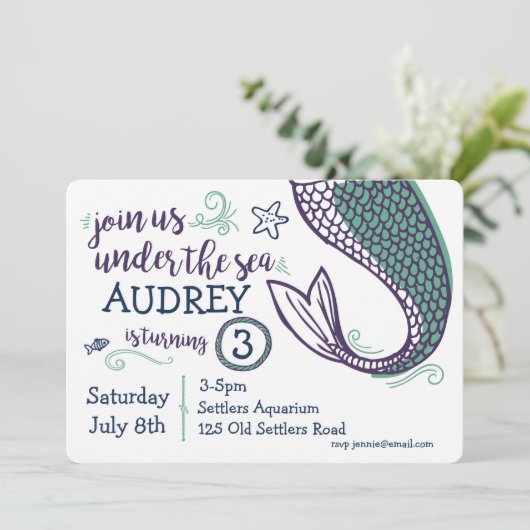 Zeemeermin onder de uitnodiging tot vrijdag van he (Staand voorkant)