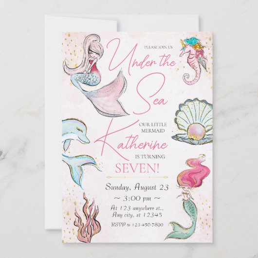 Zeemeermin onder de uitnodiging tot vrijdag van he (Voorkant)