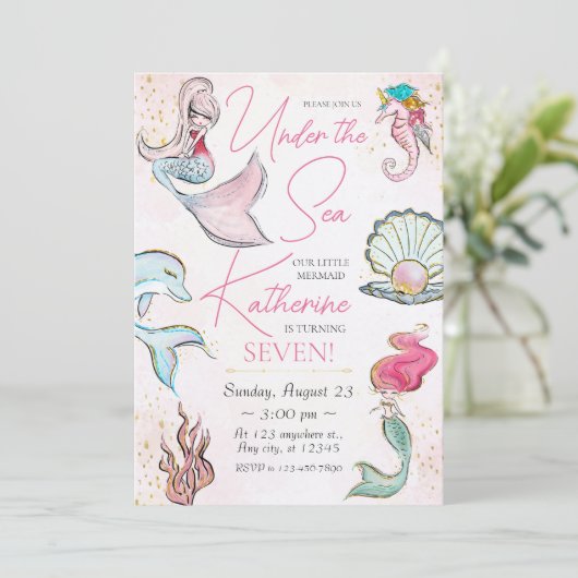 Zeemeermin onder de uitnodiging tot vrijdag van he (Staand voorkant)