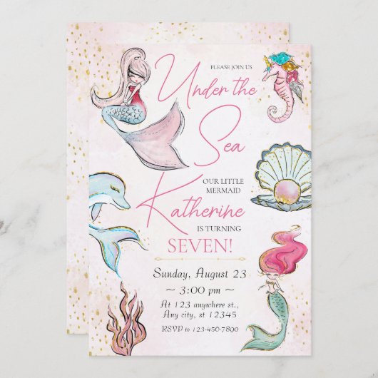 Zeemeermin onder de uitnodiging tot vrijdag van he (Voorkant / Achterkant)