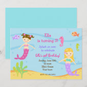 Zeemeermin onder de uitnodiging van de Birthday-ze (Voorkant / Achterkant)