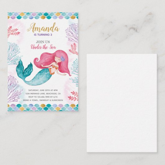 Zeemeermin onder de Waterverf Zee meisje Notitiekaartje (Voorkant / Achterkant)