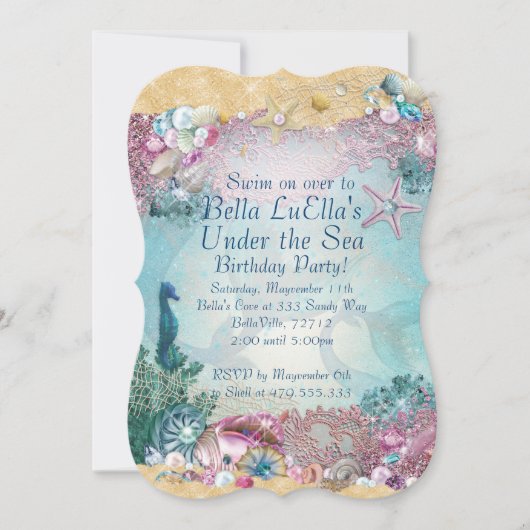 Zeemeermin onder de Zee Feest Uitnodigingen (Voorkant)