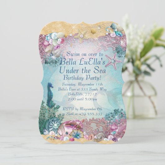 Zeemeermin onder de Zee Feest Uitnodigingen (Staand voorkant)