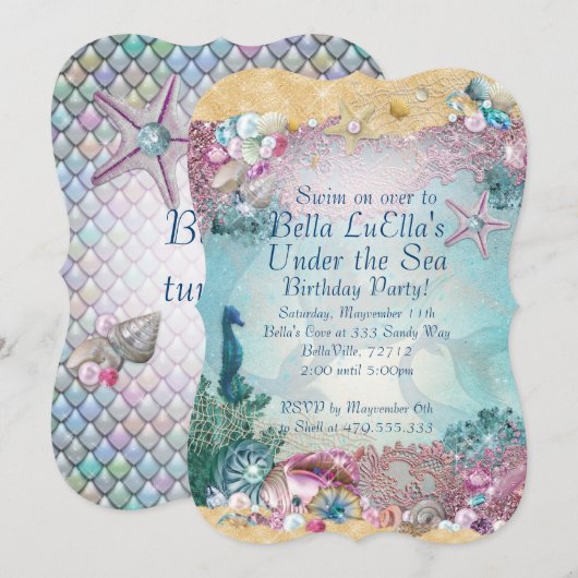 Zeemeermin onder de zee feestuitnodigingen kaart (Voorkant / Achterkant)