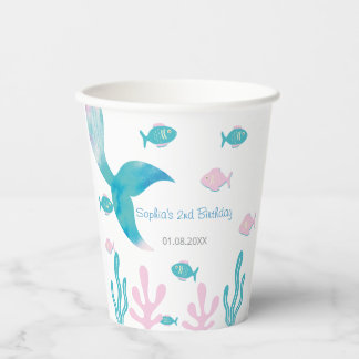 Zeemeermin Onder de Zee Pastel Roze Blauw Verjaard Papieren Bekers