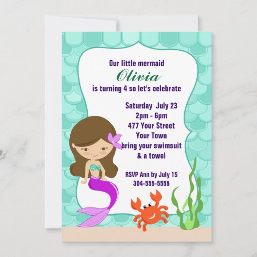 Zeemeermin onder de Zee Pool Party Kaart (Voorkant)
