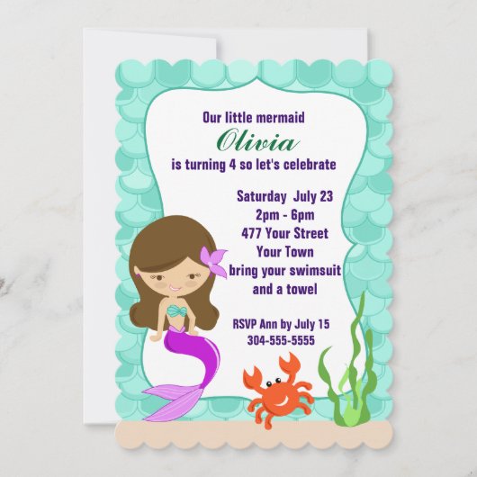 Zeemeermin onder de Zee Pool Party Kaart (Voorkant)