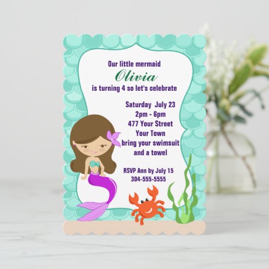 Zeemeermin onder de Zee Pool Party Kaart (Staand voorkant)