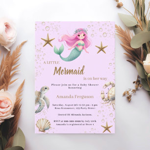 Zeemeermin onder de zee roze paarse baby shower kaart