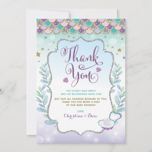 Zeemeermin Onder de Zee Strand Oceaan Baby Shower Bedankkaart (Voorkant)