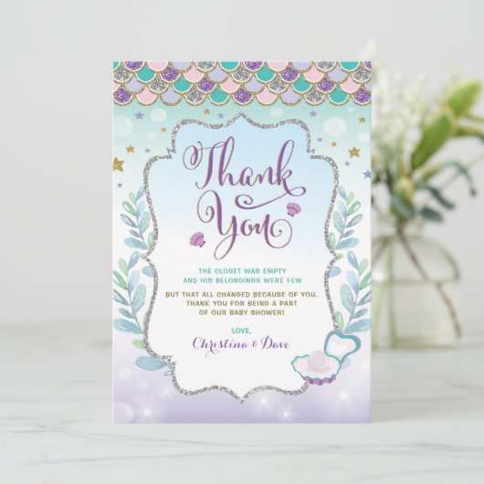 Zeemeermin Onder de Zee Strand Oceaan Baby Shower Bedankkaart (Staand voorkant)
