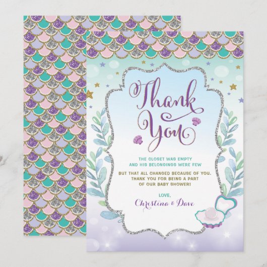 Zeemeermin Onder de Zee Strand Oceaan Baby Shower Bedankkaart (Voorkant / Achterkant)