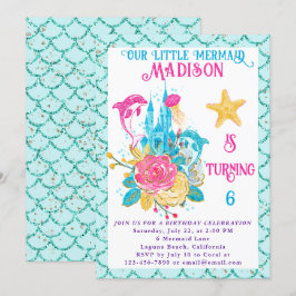 Zeemeermin Onder de Zee Turquoise Glitter Verjaard Kaart