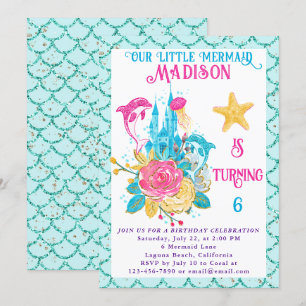Zeemeermin Onder de Zee Turquoise Glitter Verjaard Kaart