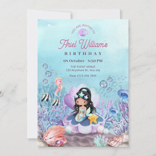 Zeemeermin onder de zee verjaardag kaart (Voorkant)