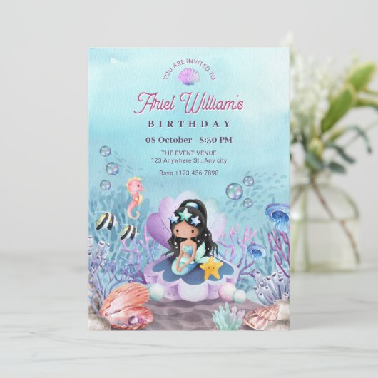 Zeemeermin onder de zee verjaardag kaart (Staand voorkant)