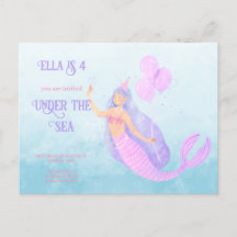 Zeemeermin onder de zee verjaardags uitnodiging bl