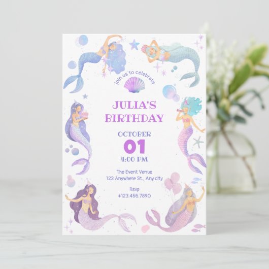 Zeemeermin onder de zee verjaardagsfeestuitnodigin kaart (Staand voorkant)