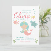 Zeemeermin onder de zee verjaardagsfeestuitnodigin kaart (Staand voorkant)