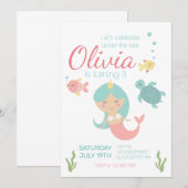 Zeemeermin onder de zee verjaardagsfeestuitnodigin kaart (Voorkant / Achterkant)