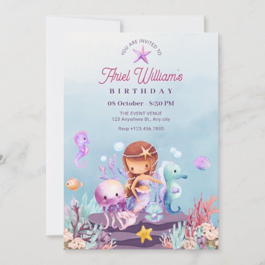 Zeemeermin onder de zee verjaardagsuitnodiging kaart (Voorkant)