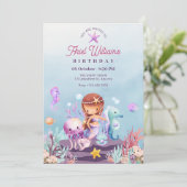 Zeemeermin onder de zee verjaardagsuitnodiging kaart (Staand voorkant)