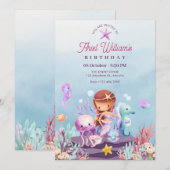 Zeemeermin onder de zee verjaardagsuitnodiging kaart (Voorkant / Achterkant)