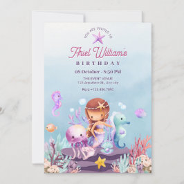 Zeemeermin onder de zee verjaardagsuitnodiging kaart