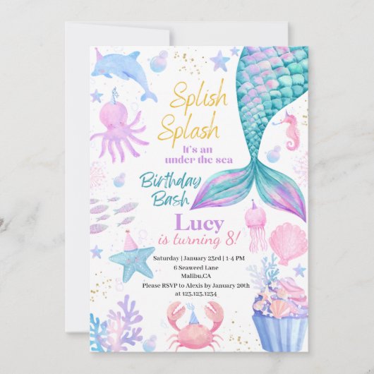 Zeemeermin onder de zee verjaardagsuitnodiging kaart (Voorkant)