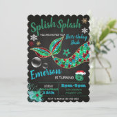 Zeemeermin onder de zee, winter, Kerst uitnodiging (Staand voorkant)