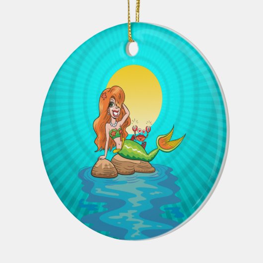 Zeemeermin onder een volle maan keramisch ornament (Links)
